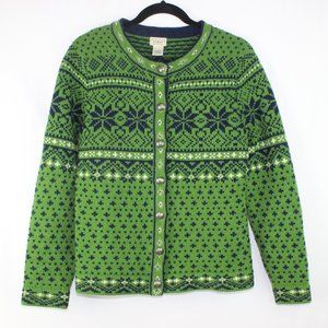 LL Bean Women's Snowflake 100% Lambswool Cardigan